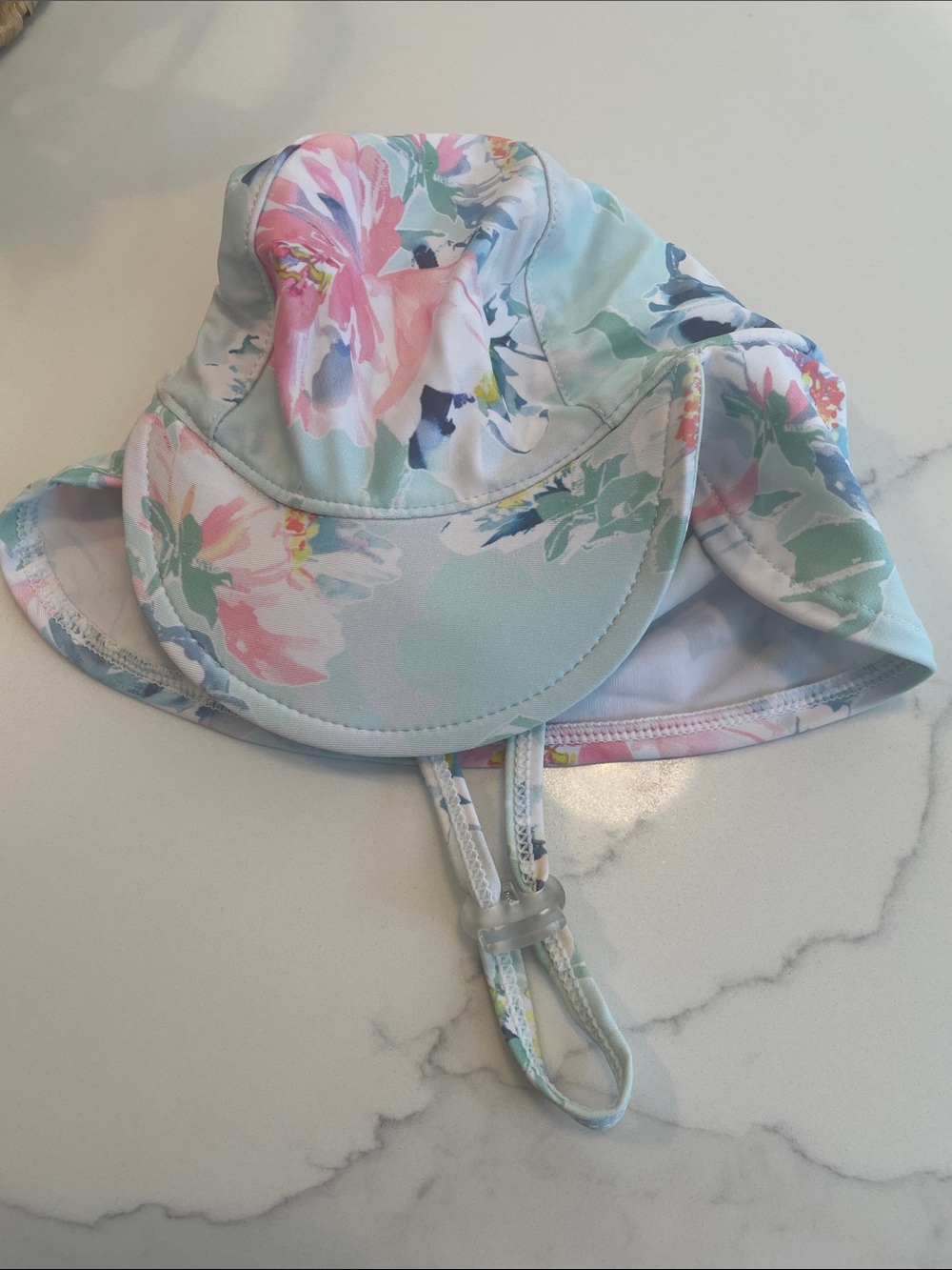 Baby Floral Sun Hat with Chin Strap - Pastel Pink & Light Blue